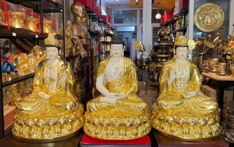 Tượng tây phương tam thánh 50cm 54kg dát vàng