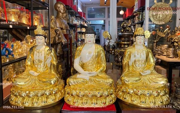 Tượng tây phương tam thánh 50cm 54kg dát vàng