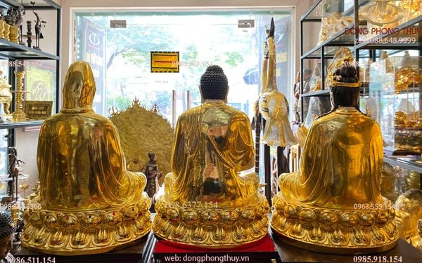 Tượng tây phương tam thánh 50cm 54kg dát vàng