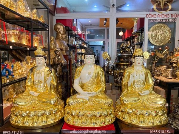 Tượng tây phương tam thánh 50cm 54kg dát vàng