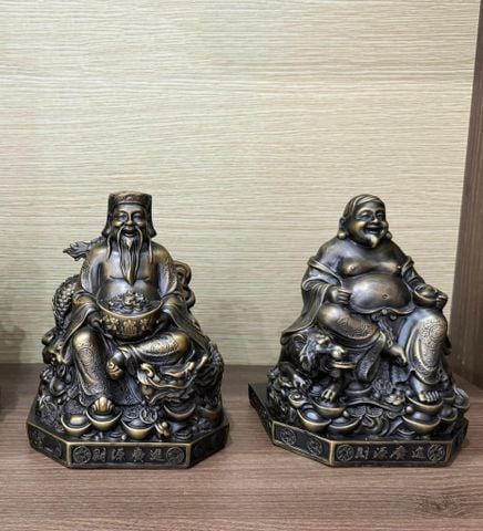 Tượng thần tài thổ địa rồng hổ bằng đồng cao 20cm