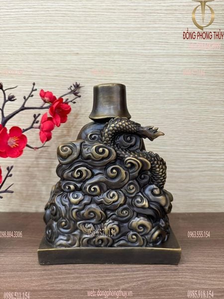 Tượng thần tài thổ địa rồng hổ bằng đồng cao 20cm