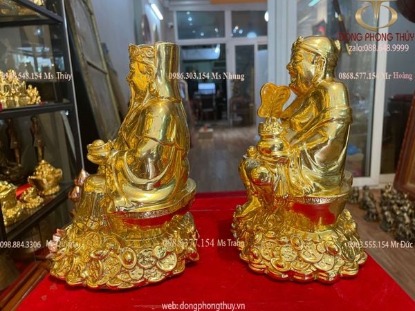 Thần tài thổ địa bằng đồng dát vàng 24k