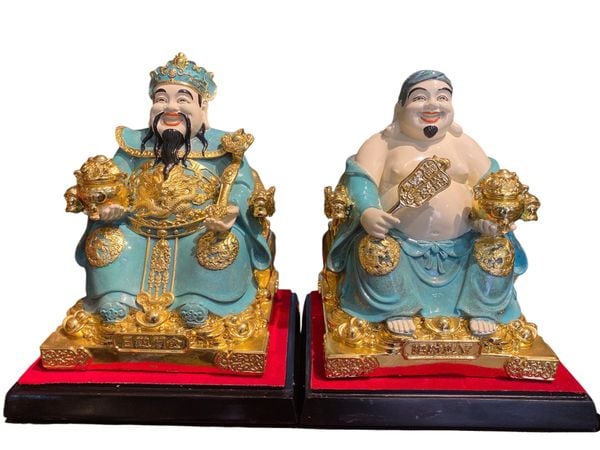 Thần tài thổ địa bằng đồng màu xanh khoáng cao 25cm ngang 18cm sâu 16cm nặng 12,5kg