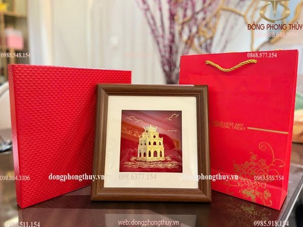Tranh tháp rùa mạ vàng 24k 24x24cm