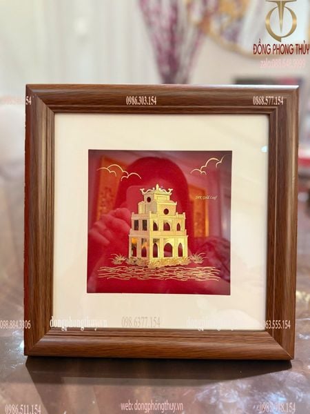 Tranh tháp rùa mạ vàng 24k 24x24cm