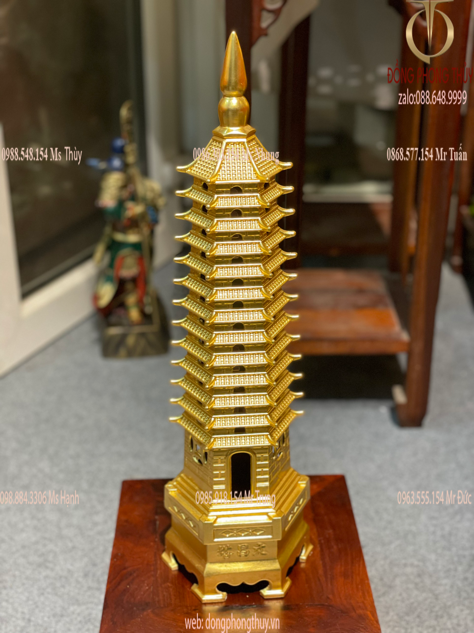 tháp văn xương bằng đồng dát vàng 24k