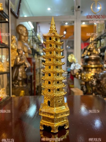 Tháp văn xương 9 tầng cao 18cm dát vàng 24k