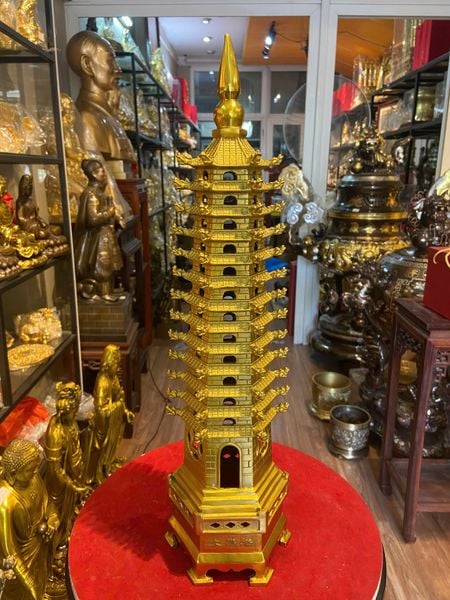 Tháp văn xương 13 tầng bằng đồng Cao 50,5cm Ngang 13,2cm Nặng 3Kg