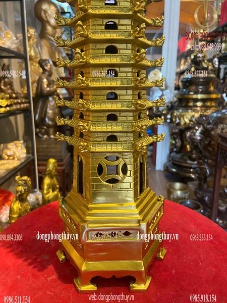 Tháp văn xương 13 tầng bằng đồng Cao 50,5cm Ngang 13,2cm Nặng 3Kg