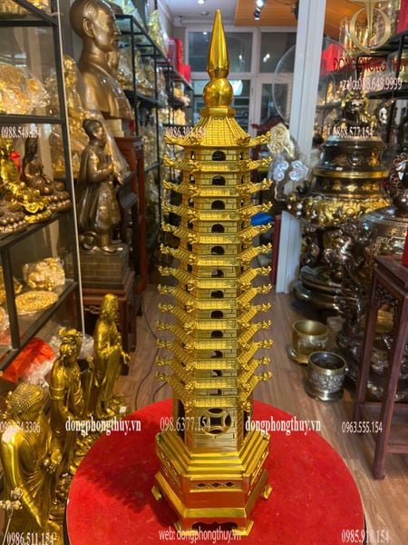 Tháp văn xương 13 tầng bằng đồng Cao 50,5cm Ngang 13,2cm Nặng 3Kg