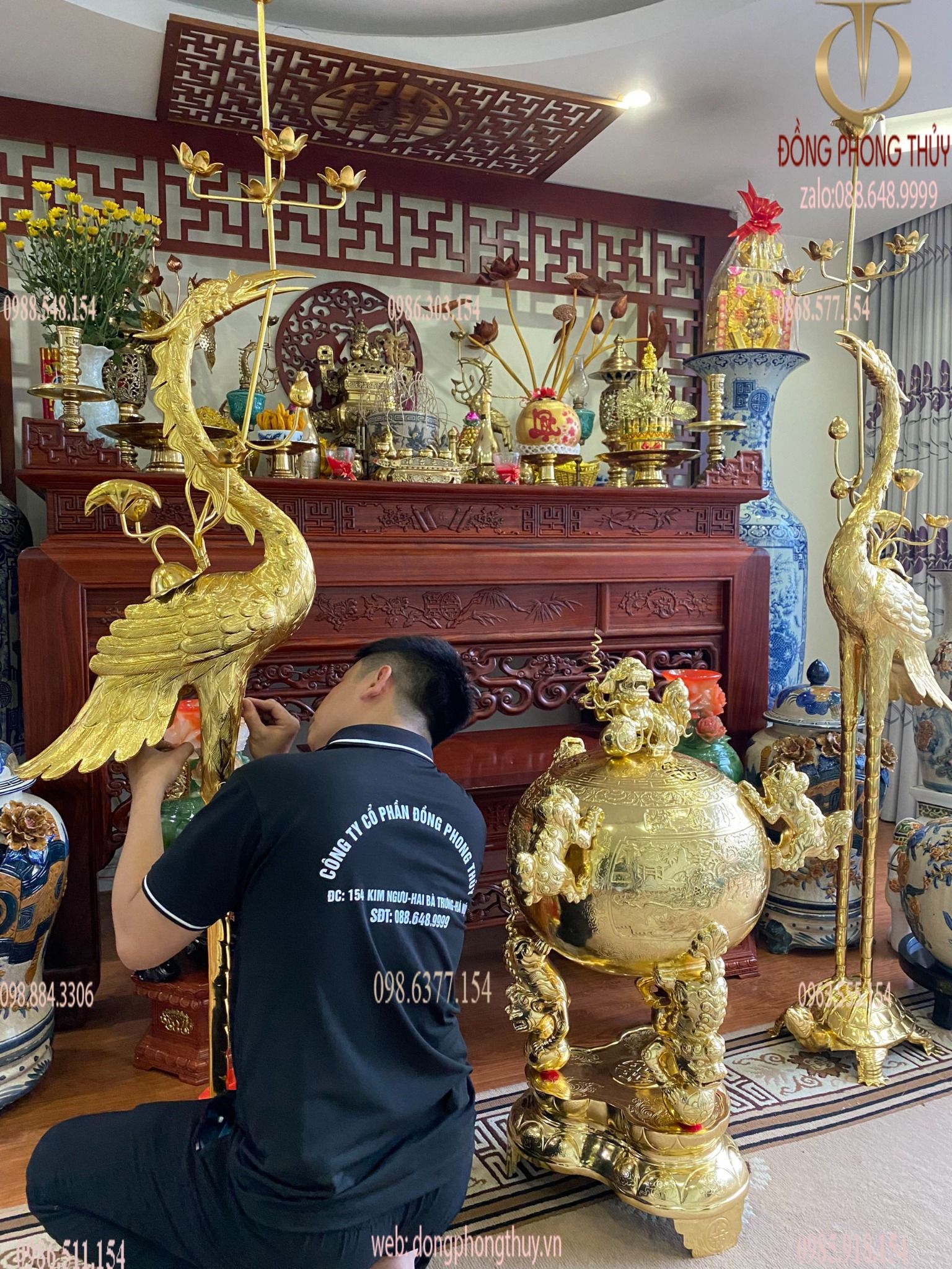 Thất lân vờn cầu 90cm cát tút cày nổi dát vàng