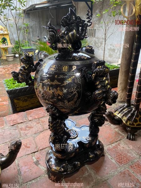 Thất lân vờn cầu khảm tam khí 1m2 + đôi hạc đồng 1m97