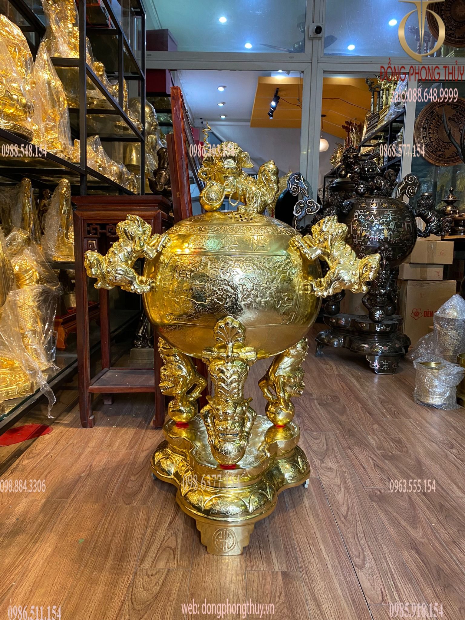 Thất lân vờn cầu 90cm cát tút cày nổi dát vàng