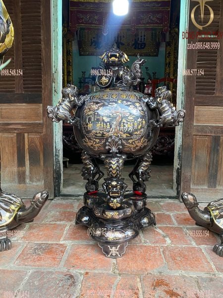 Thất lân vờn cầu khảm tam khí 1m2 + đôi hạc đồng 1m97