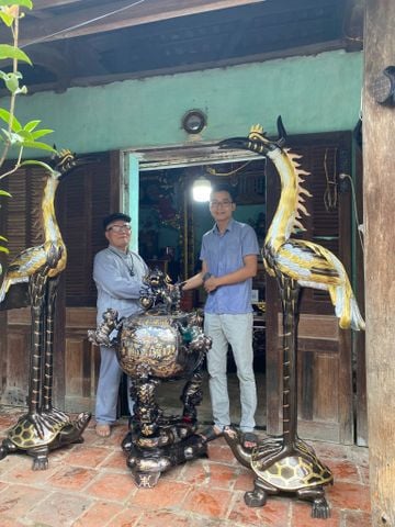 Thất lân vờn cầu khảm tam khí 1m2 + đôi hạc đồng 1m97