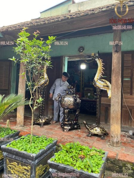 Thất lân vờn cầu khảm tam khí 1m2 + đôi hạc đồng 1m97