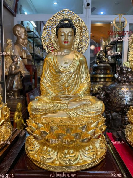 Tây Phương Tam Thánh lá đề bằng đồng dát vàng 24K vẽ màu cao cấp