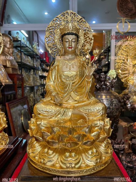 Tây Phương Tam Thánh lá đề bằng đồng dát vàng 24K vẽ màu cao cấp