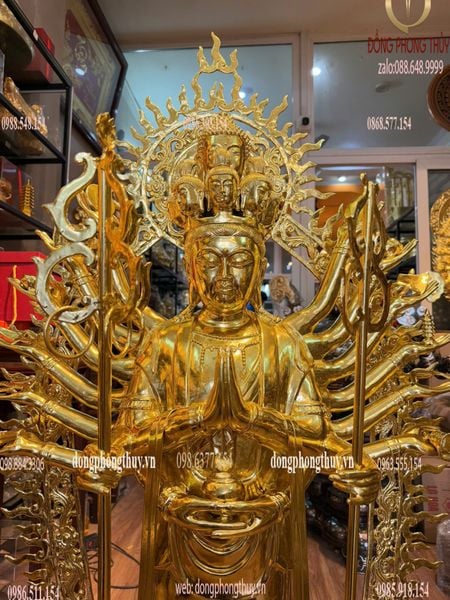 Thiên Thủ Thiên Nhãn bằng đồng dát vàng Cao 1m37 ngang 40 sâu 35
