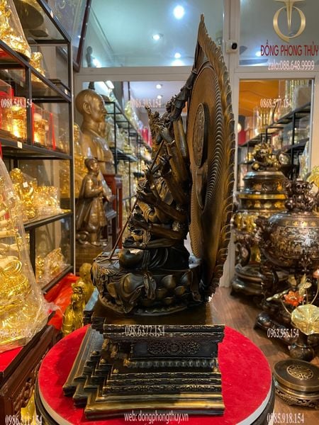 Tượng Chuẩn Đề bằng đồng màu hun nâu giả cổ cao 51cm