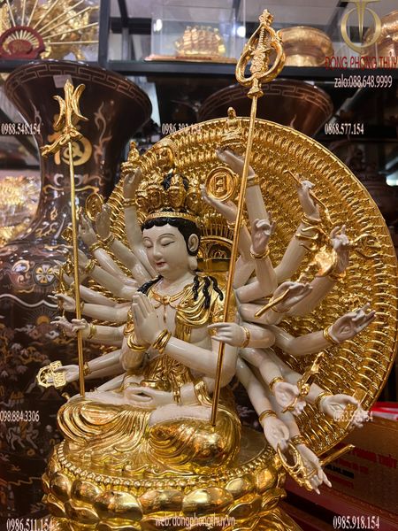 Tượng thiên thủ thiên nhãn bằng đồng dát vàng vẽ màu cao cấp cao 44cm