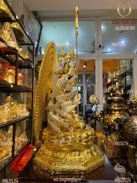 Tượng thiên thủ thiên nhãn bằng đồng dát vàng vẽ màu cao cấp cao 44cm