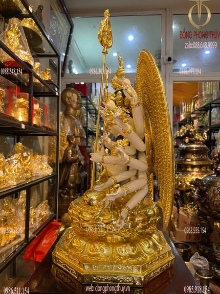 Tượng thiên thủ thiên nhãn bằng đồng dát vàng vẽ màu cao cấp cao 44cm