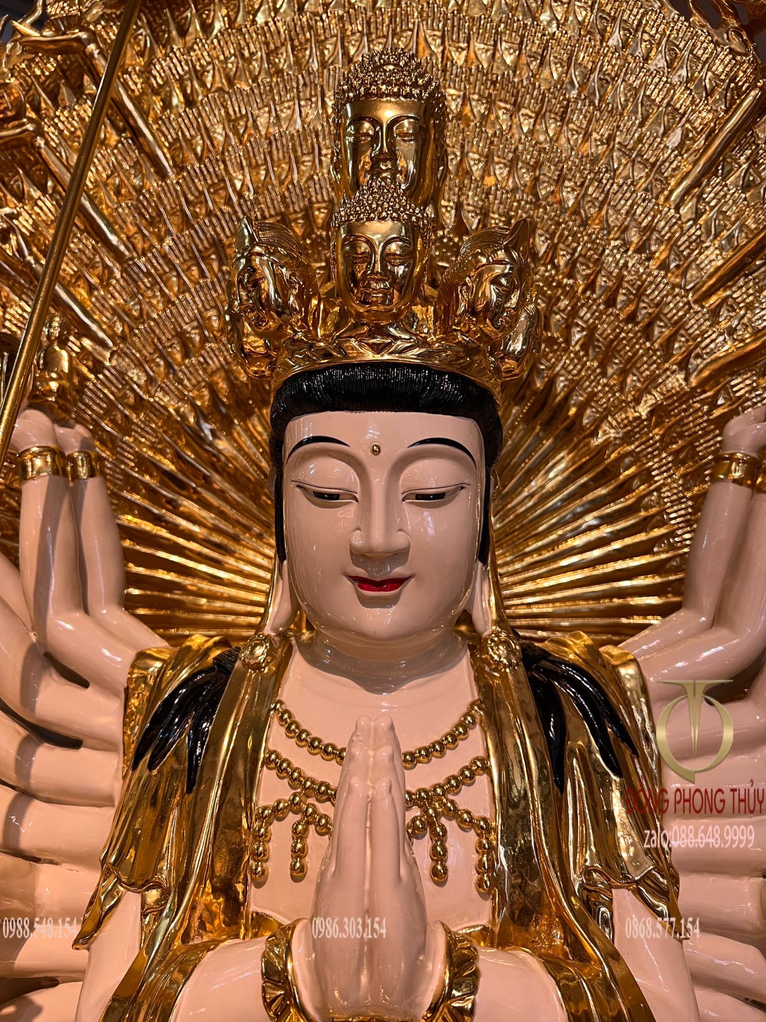 Thiên thủ thiên nhãn 1m3 bằng đồng dát vàng vẽ màu da
