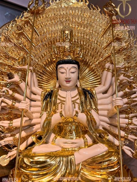 Thiên thủ thiên nhãn 1m3 bằng đồng dát vàng vẽ màu da