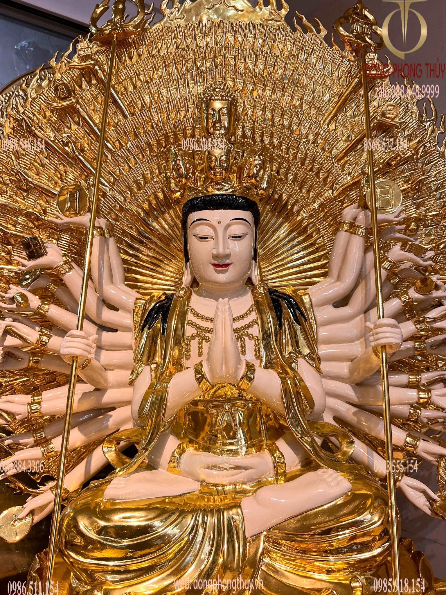 Thiên thủ thiên nhãn 1m3 bằng đồng dát vàng vẽ màu da