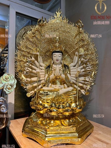Thiên thủ thiên nhãn 1m3 bằng đồng dát vàng vẽ màu da