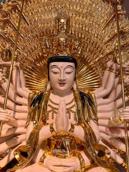 Thiên thủ thiên nhãn 1m3 bằng đồng dát vàng vẽ màu da