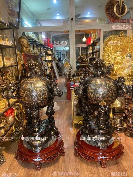 Đỉnh đồng thất lân vờn cầu 1m2 khảm ngũ sắc