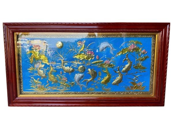 Tranh cá cửu ngư quần hội 90x1m7