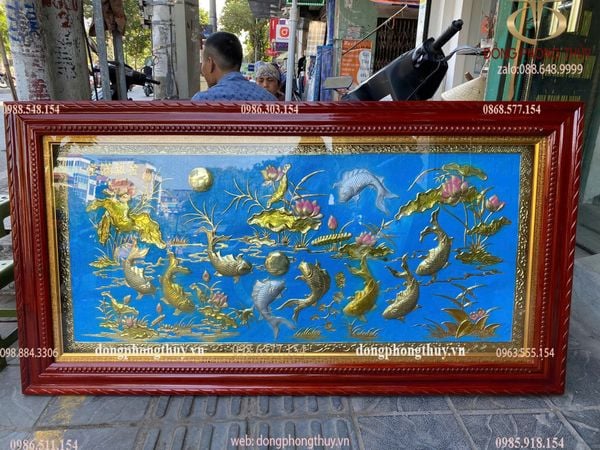 Tranh cá cửu ngư quần hội 90x1m7