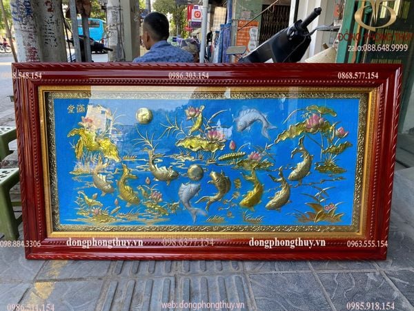 Tranh cá cửu ngư quần hội 90x1m7