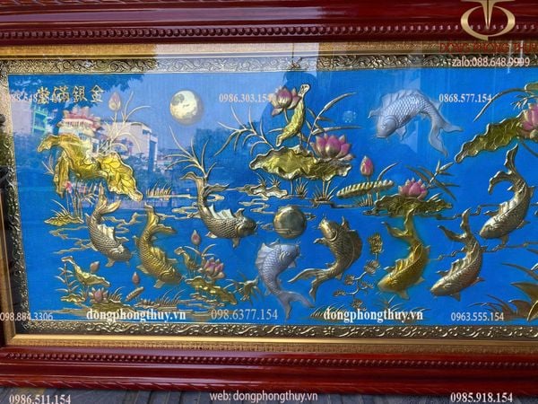 Tranh cá cửu ngư quần hội 90x1m7
