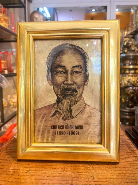 Tranh Bác Hồ dát vàng 20x15cm