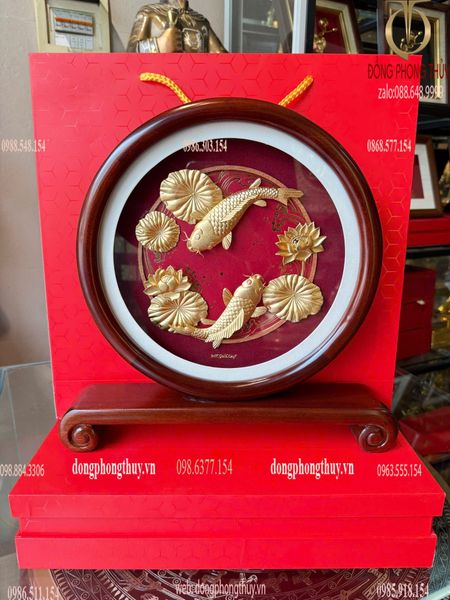 Tranh hoa sen mạ vàng 24k 33x33cmx5,6cm