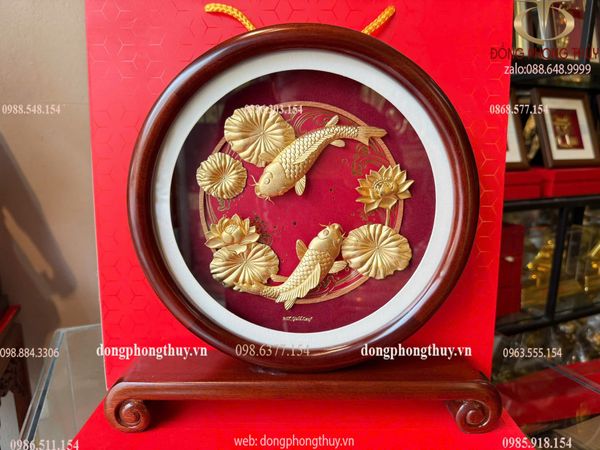 Tranh hoa sen mạ vàng 24k 33x33cmx5,6cm