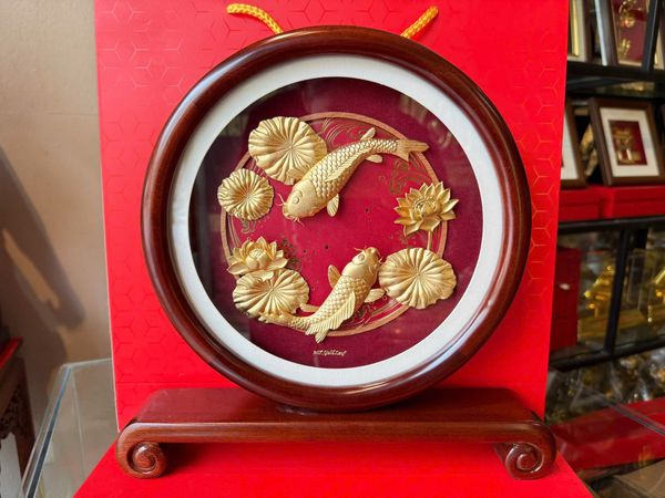 Tranh hoa sen mạ vàng 24k 33x33cmx5,6cm