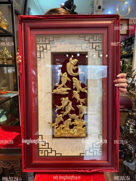 Tranh cá chép hóa rồng mạ vàng 24k 40x65cm