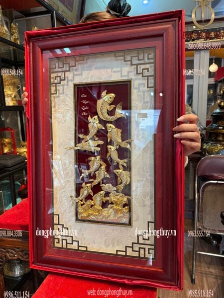 Tranh cá chép hóa rồng mạ vàng 24k 40x65cm