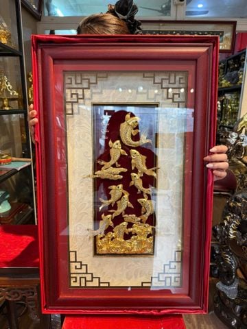 Tranh cá chép hóa rồng mạ vàng 24k 40x65cm