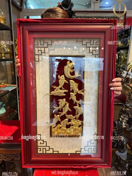 Tranh cá chép hóa rồng mạ vàng 24k 40x65cm