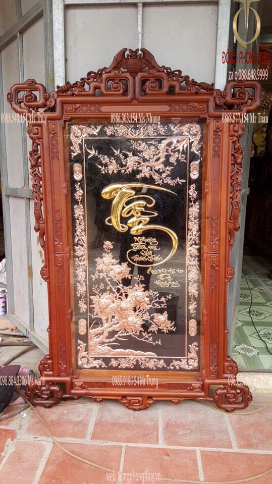 Các mẫu Tranh chữ Phúc Lộc Thọ Tâm bằng đồng dày 1 ly dát vàng 24k hoàn thiện trả khách hàng đặt