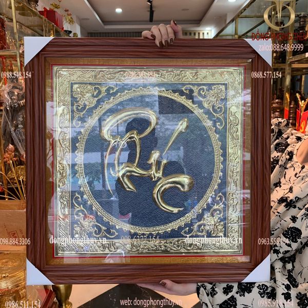Tranh chữ phúc nền xám 56x56cm