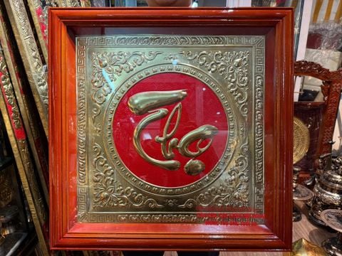 Tranh chữ Thọ bằng đồng khung gỗ 68,5*68,5cm