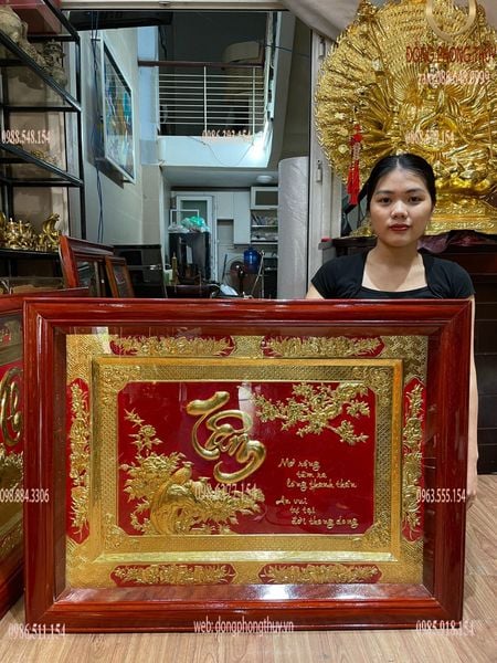 Tranh mạ vàng 24k chữ Tâm 80*107cm